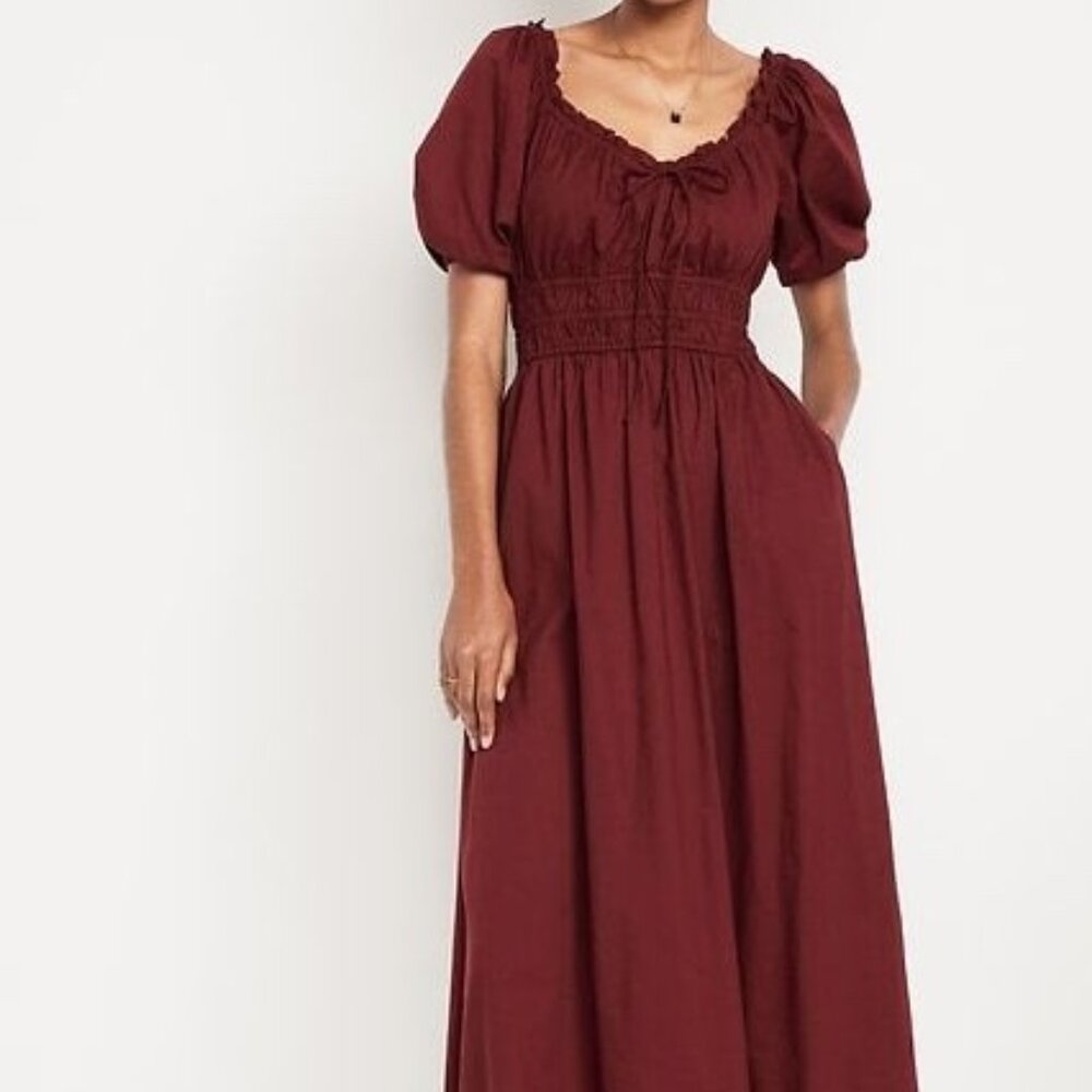 Excellent Condition, SZ M, 100% COTTON, Fit & Flare Midi Dress, Burgundy